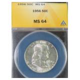 1956 Silver Franklin Half Dollar ANACS MS64
