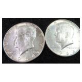 TWO (2) Silver 1964 Kennedy Half Dollars, $26.70