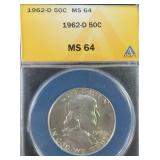 1962-D Silver Franklin Half Dollar ANACS MS64