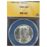 1964 Silver Kennedy Half Dollar ANACS MS65
