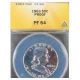 1963 Silver Franklin Half Dollar ANACS PF64