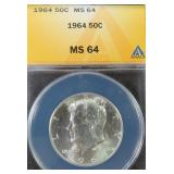 1964 Silver Kennedy Half Dollar ANACS MS64