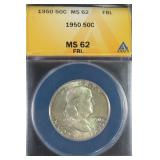 1950 Silver Franklin Half Dollar ANACS MS62 FBL