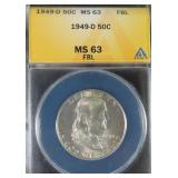 1949-D Silver Franklin Half Dollar ANACS MS63 FBL