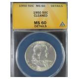 1950 Silver Franklin Half Dollar ANACS MS60 Detail