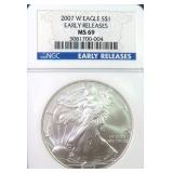 2007-W American Silver Eagle NGC MS69 ER $65