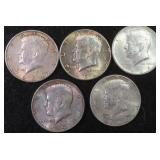 Five (5) SILVER 1964 Kennedy Half Dollars, $61.75