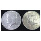 TWO (2) Silver 1964 Kennedy Half Dollars, $26.70