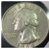 1964 Silver Washington Quarter, $6.15 Melt Value