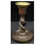 Antique 6.5" Twisted Wooden Candle Holder with