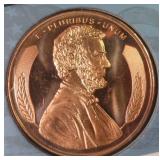 One Ounce .999 Fine Copper Lincoln Bullion Round