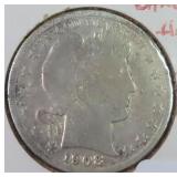 1908 Silver Barber Half Dollar