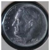 1956 Silver Roosevelt Dime, Lightly Toned