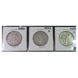 Three (3) Silver Walking Liberty Half Dollars