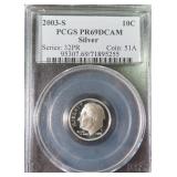 SILVER 2003-S Roosevelt Dime PCGS PR69DCAM
