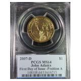 2007-D John Adams $1 PCGS MS64 FDOI Pos. A