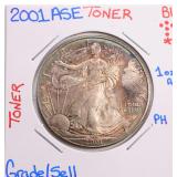 Toned 2001 American Silver Eagle, One Ounce Silver