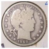 1907-D Silver Barber Half Dollar