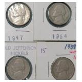 Four (4) Jefferson Nickels incl. 1938-S, 1939,