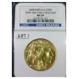 One Ounce .9999 Fine Gold 2008 Buffalo NGC MS69