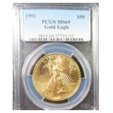 1991 GOLD $50 Eagle, PCGS MS69, 1 oz Gold