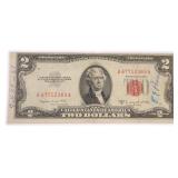1953 $2 Dollar Certificate Red Seal Note Currency