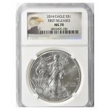 2014 $1 Silver Eagle First Releases NGC MS-70