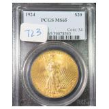 GOLD 1924 $20 Double Eagle PCGS MS65