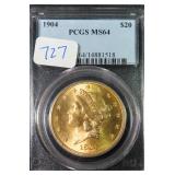 GOLD 1904 $20 Double Eagle PCGS MS64