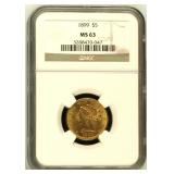 1899 GOLD $5 Quarter Eagle NGC MS63