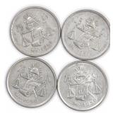 Four (4) SILVER  25 Centavos Mexico Coins