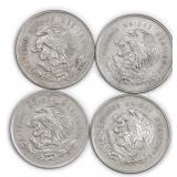 Four (4) SILVER  25 Centavos Mexico Coins