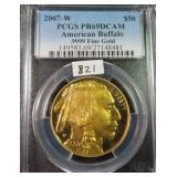 GOLD 2007-W Buffalo PCGS PR69DCAM