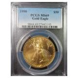 1990 GOLD $50 Eagle, PCGS MS69, 1 oz Gold