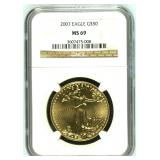 One Troy Ounce Gold 2007 $50 Eagle, NGC MS69