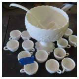 NO SHIP: Milk Glass Footed Punch Bowl