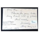 Bill Meyer Signed Card JSA COA