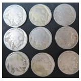 NINE (9) Buffalo Nickels