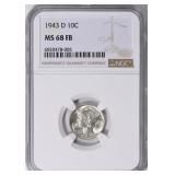 1943-D Mercury Dime NGC MS-68 FB $1450