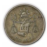 1950 Mexico 25 Centavos Silver Coin 3.3g