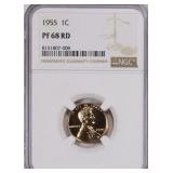 1955 Lincoln Cent NGC Proof-68 RD $190
