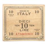 1943 10 Lire Italy Note Allied Military Currency