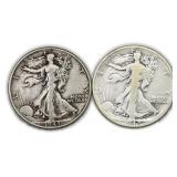 Lot Of 2, Walking Liberty Half Dollar Silver Coins