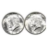 Lot Of 2, BU Silver Kennedy Half Dollar US Coins
