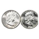 Lot Of 2, Silver Franklin Half Dollar US Coins