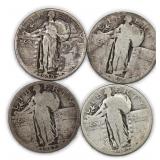 Lot Of 4, Standing Liberty Silver Quarter US Coins