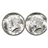 Lot Of 2, BU Silver Kennedy Half Dollar US Coins