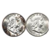 Lot Of 2, Silver Franklin Half Dollar US Coins