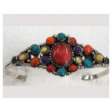Sterling Silver Cuff with multi colored stones