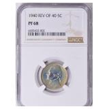 1940 Jefferson Nickel NGC Proof-68 (Toned) $7950
